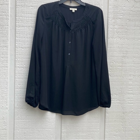 Sheer Black top Max Studio Full Statement Sleeve Button Flowy Medium - Picture 2 of 5